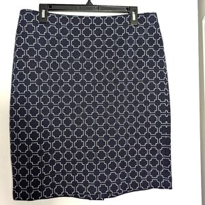 Talbots skirt stretchy navy preppy pattern career wear office sz 12p